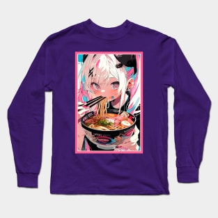 Cute Anime Girl |  Ramen Noodles | Hentaii Chibi Kawaii Design Long Sleeve T-Shirt